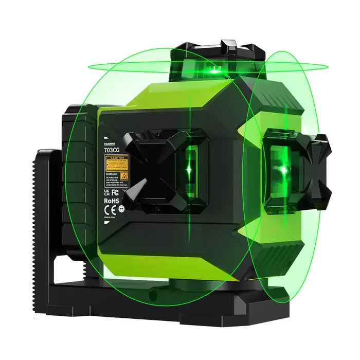 Huepar-Niveau laser 360 à faisceau vert 12 lignes auto-décrochant, mode impulsion extérieur à économ