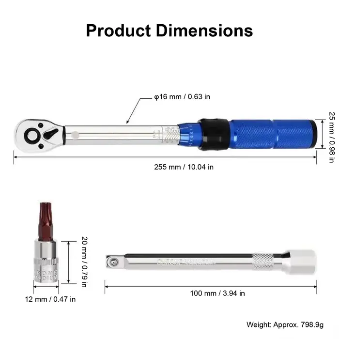 Clé Dynamométrique Réglable Haute Précision 2 à 24Nm 1 4 Pouce Kit de 15 Outils pour Réparation de Vélo avec Embouts et Coffret