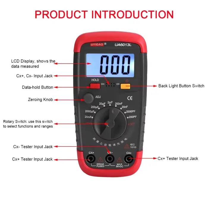 UYIGAO UA6013L compteur de capacité de condensateur LCD numérique professionnel testeur
