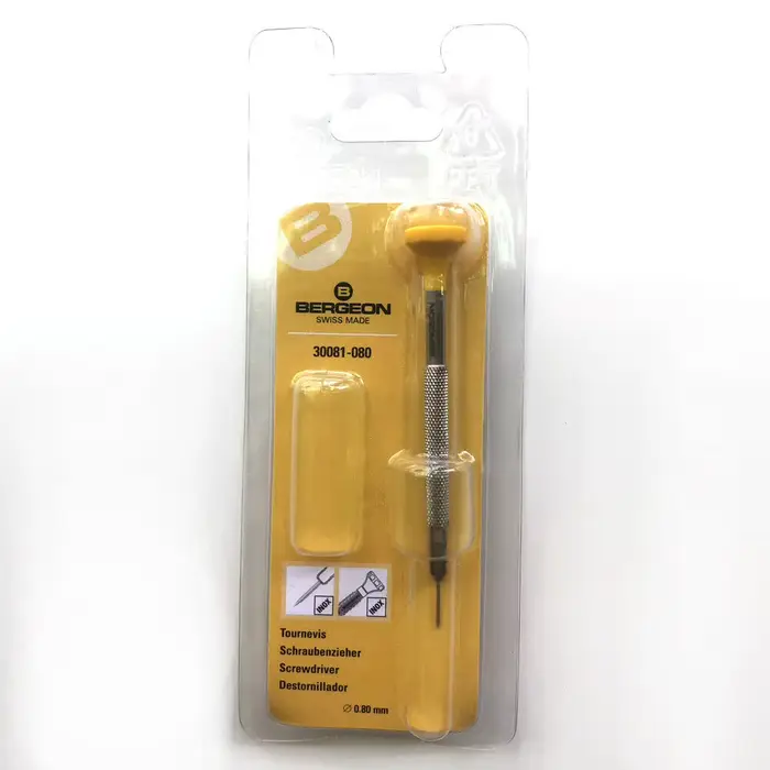 BERGEON 30081 Tournevis ergonomique à tête plate en acier inoxydable Outils d'horloger suisse