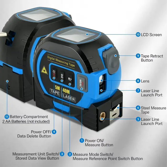 Mètre laser 40M 60M, outil de mesure de distance infrarouge 3-en-1, règle de mesure intelligente haute précision, instrument de mesure