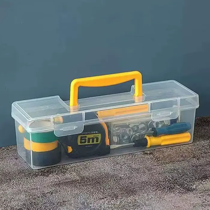Nouvelle boîte à outils portable transparente vide, grande capacité, en plastique, avec poignée, pou