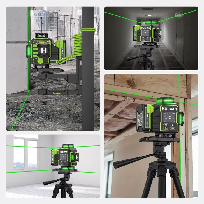 Niveau laser Huepar W04CG 4D 16 lignes à faisceau vert auto-nivelant avec écran tactile LCD