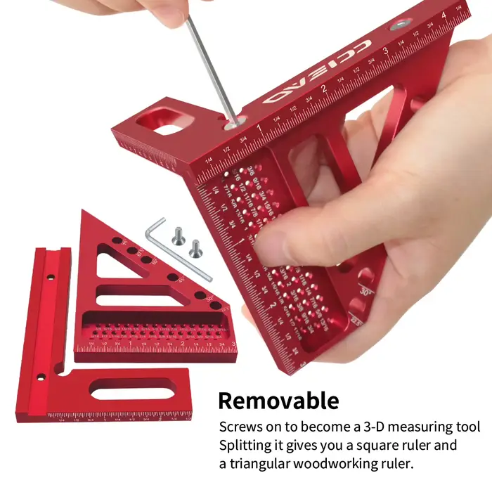 Règle de mesure multi-angles 3D - Métrique et impérial - Équerre rapporteur en alliage d'aluminium 45/90 degrés pour le travail du bois et les ingénieurs
