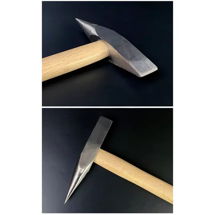 Marteau géologique 2 en 1 à tête plate pointue avec manche en bois pour la prospection minérale des roches
