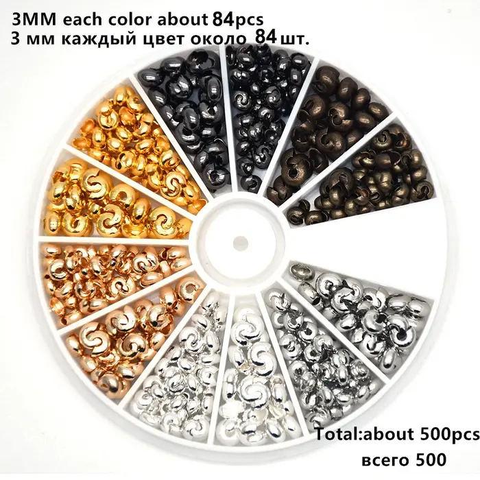 500 pièces/boîte 6 couleurs 3mm demi-rond ouvert en laiton perles à sertir couvertures nœud