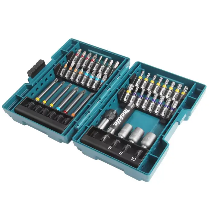 Makita B-55697 Jeu d'embouts de tournevis électriques 43 pièces, Type de fleur croisée à code couleu