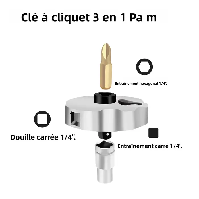 Clé à cliquet à molette double fonction 2-en-1 MacWork 1/4 po. Poignée