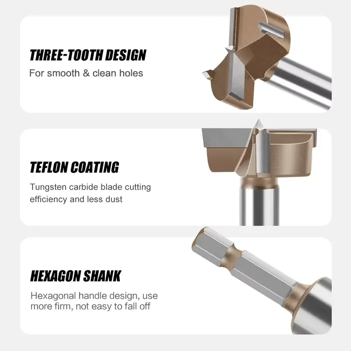 Scie à trous pour bois à tige hexagonale de 1/4 pouces