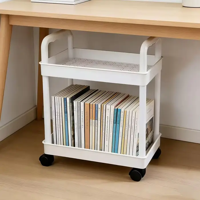 Chariot de rangement à 2 niveaux avec étagères mobiles et roulettes