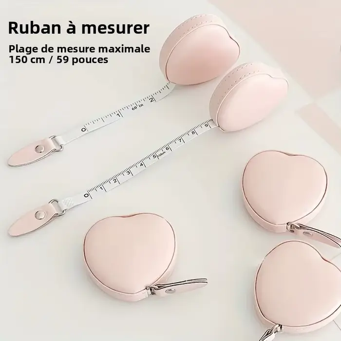 1 pièce Mètre Ruban Multifonctionnel en Cuir PU Rose Motif Cœur - Règle de Mesure pour Taille et Poitrine pour Usage