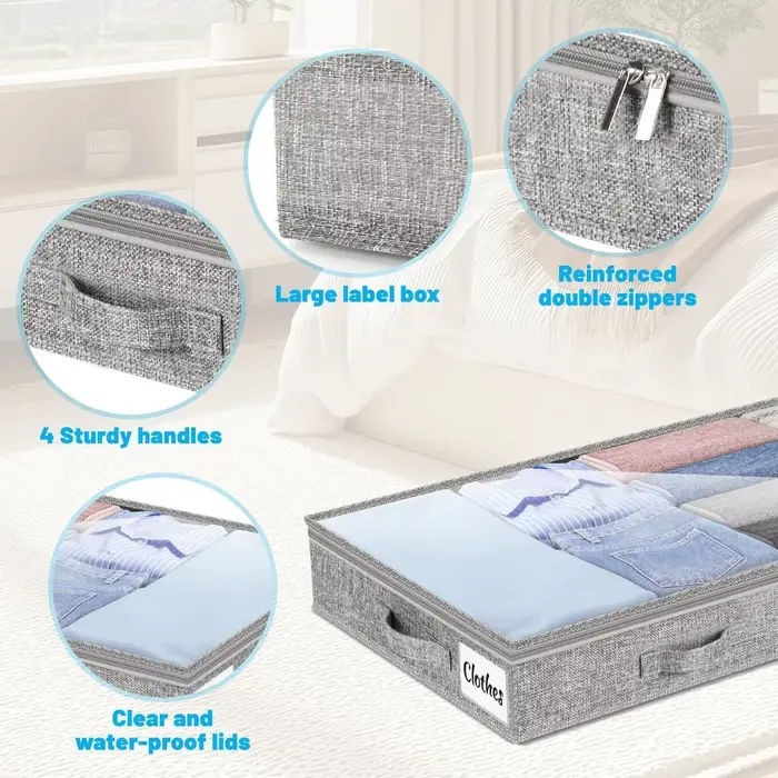 Boîtes de rangement sous lit avec couvercle transparent imperméable