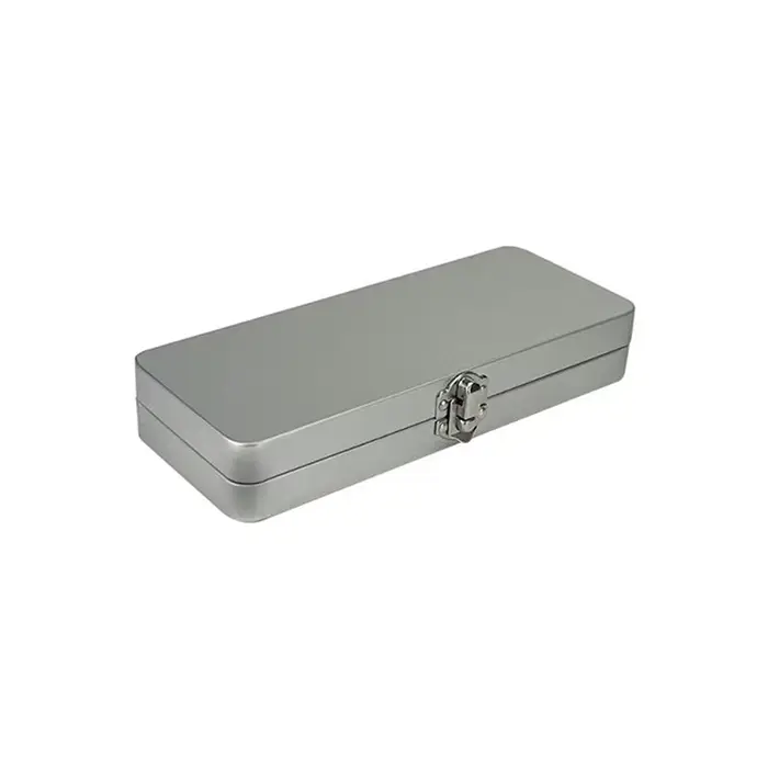 Boîte rectangulaire en métal gris argenté durable avec couvercle - Idéale pour ranger les factures