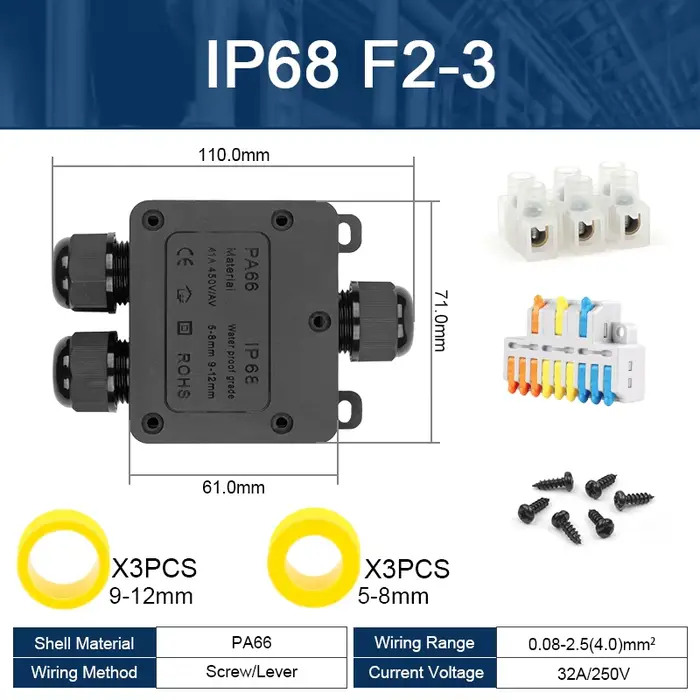 Mini boîtier de jonction extérieur universel IP68, boîte étanche en nylon ignifuge avec connecteur d