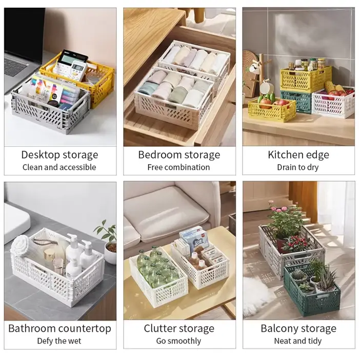 Panier de rangement pliable en plastique pour la maison