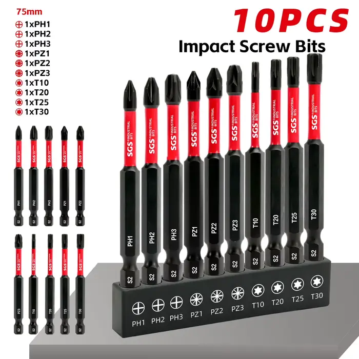 Embouts de tournevis multi-spécifications de qualité industrielle, ensemble de 10 pièces, 70 mm de l