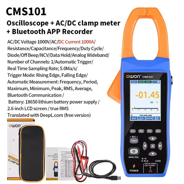 Pince multimètre OWON CMS061/101 True RMS | Oscilloscope + Enregistreur 3 en 1 | Mesure AC/DC | Opération entièrement