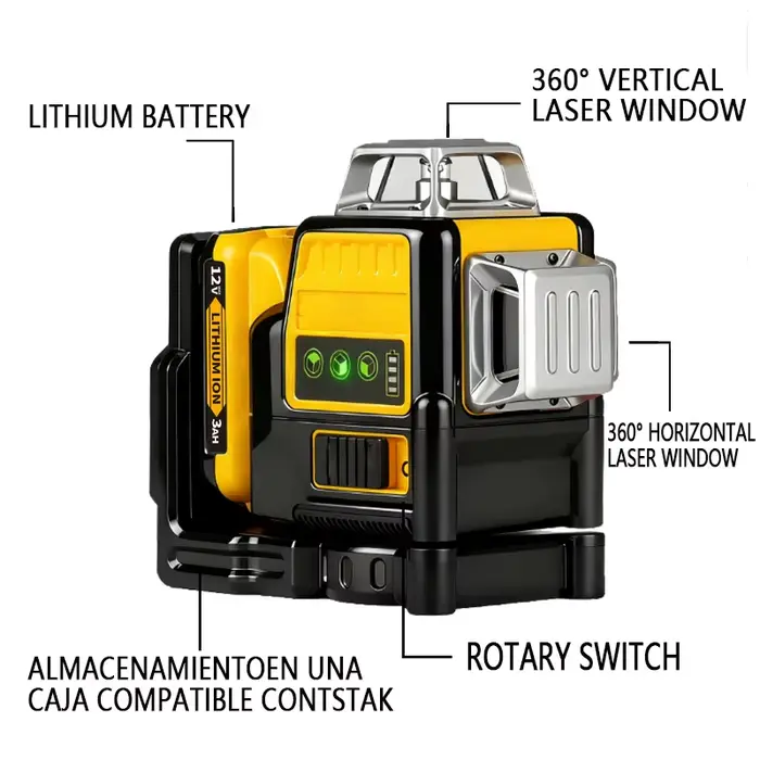 Niveau laser à 12 lignes pour DEWALT DW089LG, niveau laser auto-nivelant 360° horizontal et vertical, batterie 12V