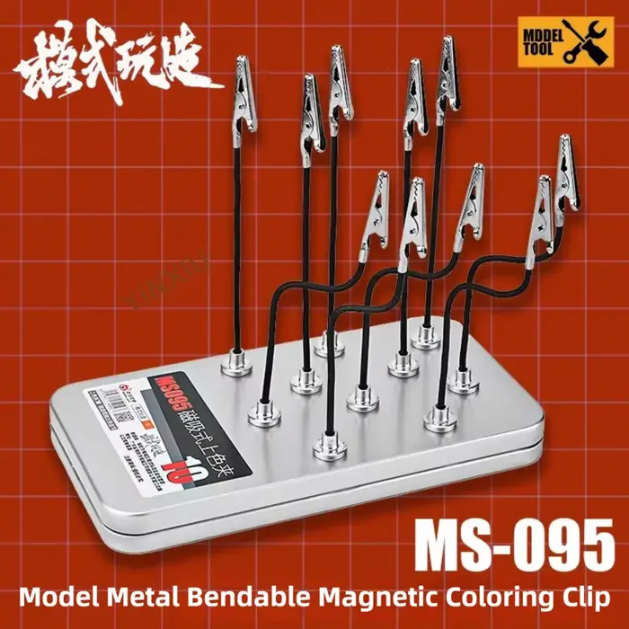 MSWZ Pinces magnétiques pliables pour peinture, 10 pièces, avec boîte de rangement métallique, pour la coloration de modèles militaires et mecha, le maintien et le séchage, outils d'artisanat