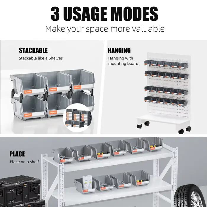 Boîte de rangement en plastique empilable gris 6/24 pièces