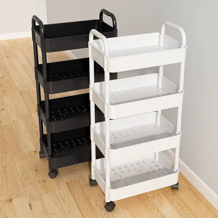 Chariot de rangement multicouche compact T1 sur roulettes pour la maison