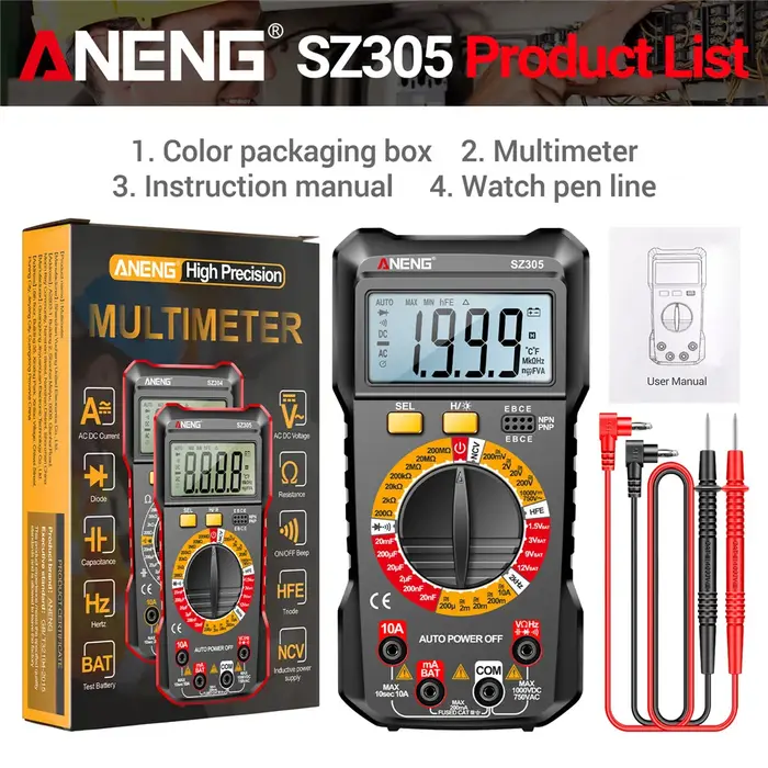 ANENG SZ305 multimètre numérique professionnel AC/DC tension ampèremètre condensateur hFE Triode NCV