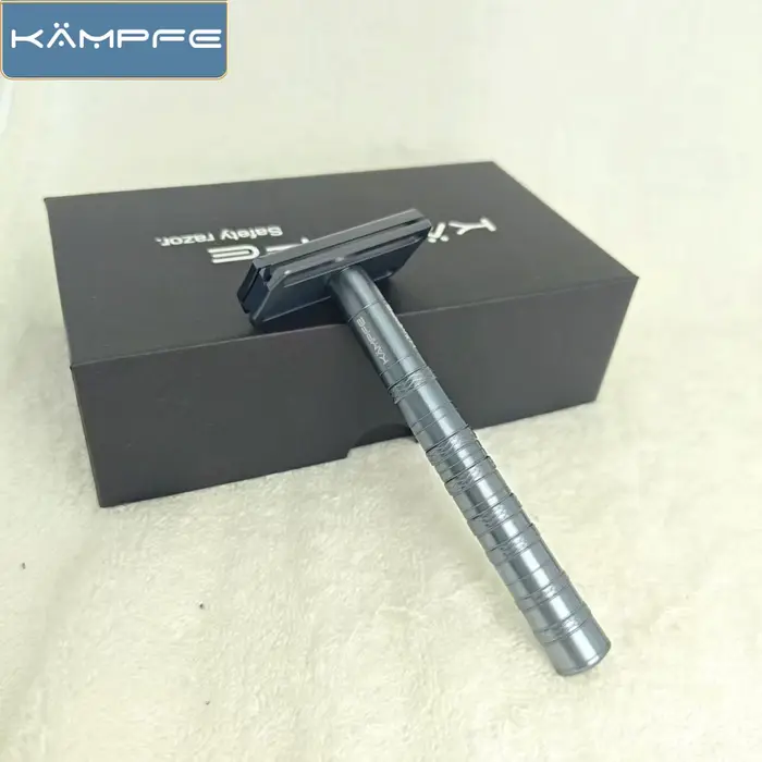 Rasoir manuel en aluminium KAMPFE, outil d'épilation de sécurité traité par CNC avec 5 lames de rech