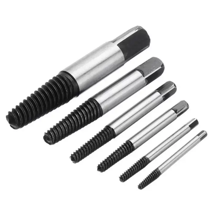 Extracteur de vis à tête cassée, 6 dents grossières, dents fines, robinet d'eau, extracteur de fil cassé, tournevis, outil, coffret en plastique, 5 pièces