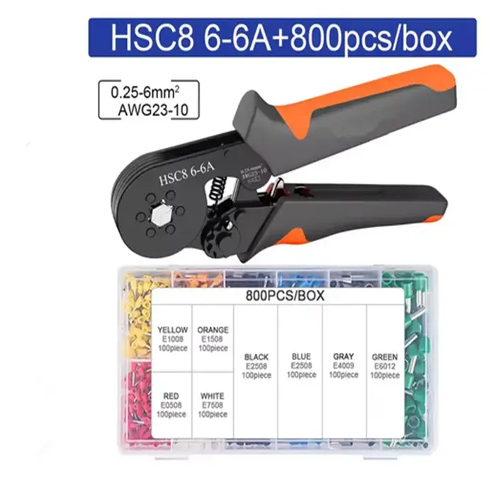 Kit d'outils de sertissage de virole à cliquet auto-ajustable Hexagonal 23-10AWG 0.25-6 mm2 Kit