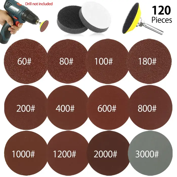 300 pièces 50mm disque de ponçage 2 pouces 60-3000 grains papiers de verre tampons