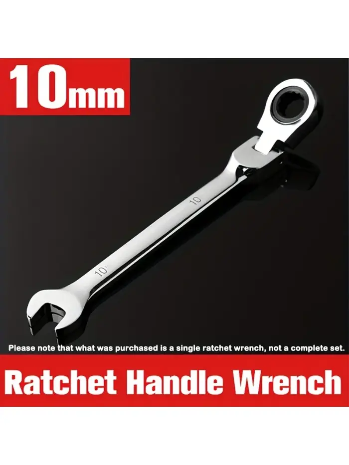 Clé à cliquet multifonctionnelle de 10 mm avec couple réglable et tête mobile - Acier au chrome vanadium ultra durable