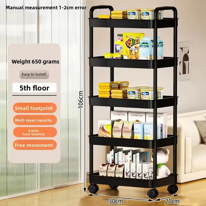 Chariot de rangement roulant à 5 niveaux avec roulettes, organisateur mobile polyvalent, idéal pour