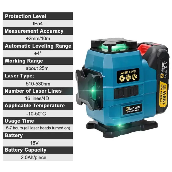 Gami 16 lignes 4D niveau Laser 360 Laser verticaux et horizontaux professionnel Super puissance fais
