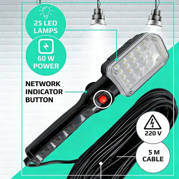 Lampe de travail LED portable avec aimant et prise filaire