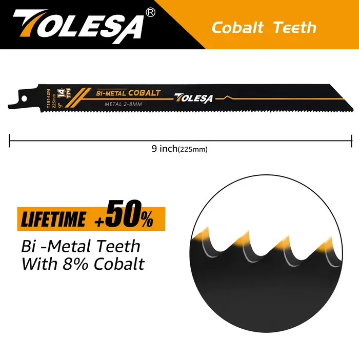 TOLESA 5 pièces lames de scie alternative pour coupe de métaux lourds 6 pouces/9 pouces 14TPI lames 
