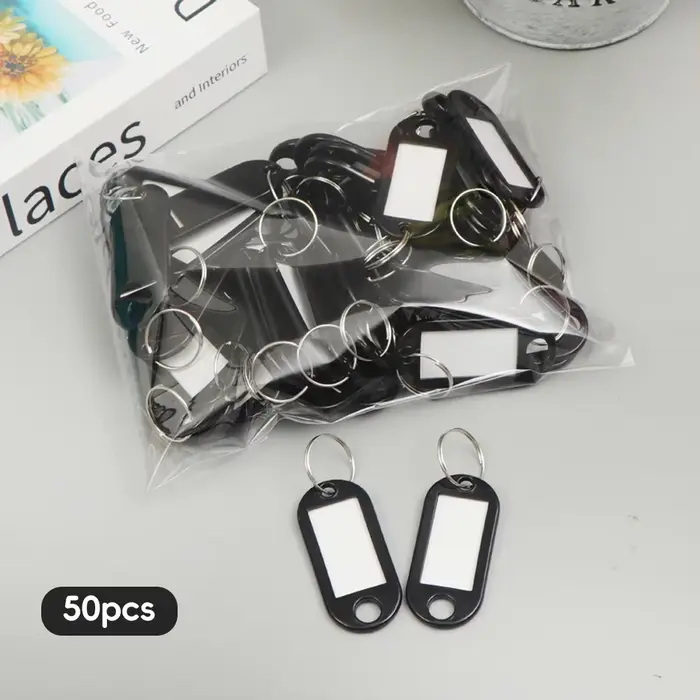 Porte-clés en plastique avec anneau, étiquette numéro, nom, bagages, papeterie de bureau, étiquette 