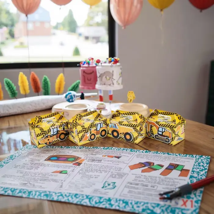 Lot de 12 boîtes cadeaux pour fête sur le thème de la construction