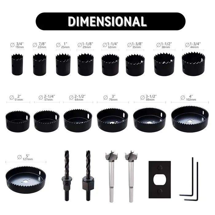 Kit de scies cloches de 19-127 mm pour le bois