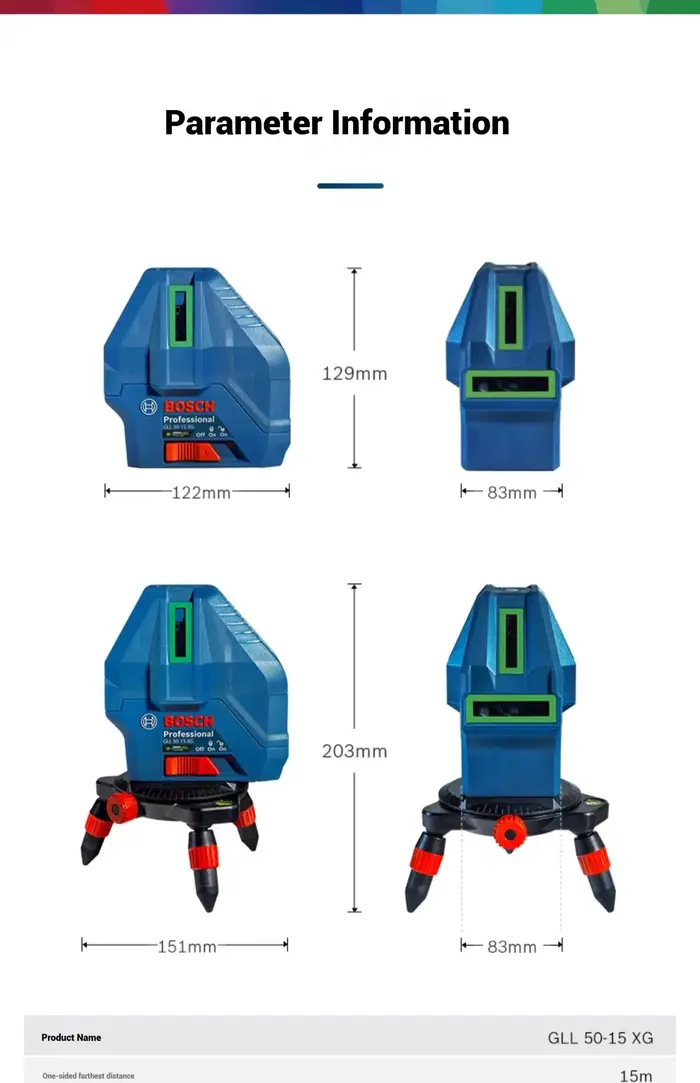 ‌ Niveau laser Bosch GLL 50-15 XG à faisceau vert avec pointe plombante