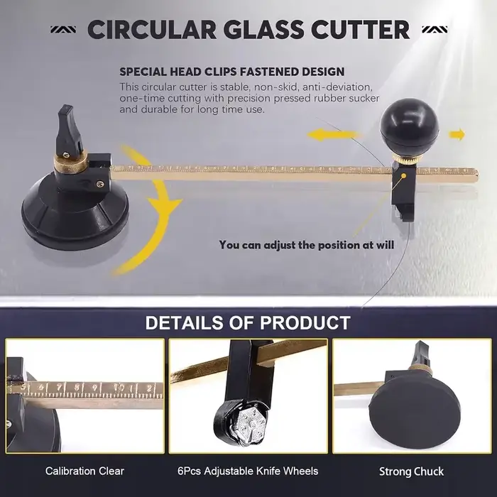 Coupe-verre circulaire réglable avec ventouse