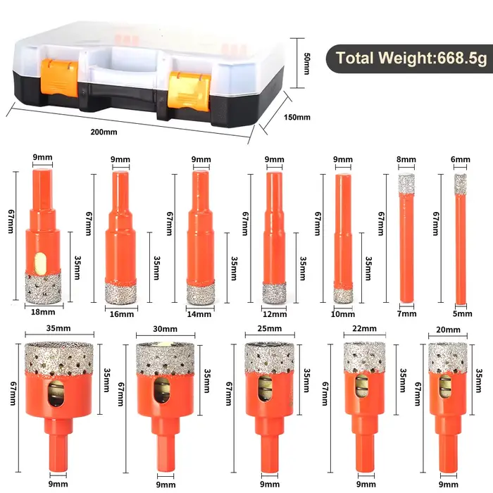 Jeu de scies cloche en diamant, éjection automatique, cire de refroidissement par ressort, tige hexa