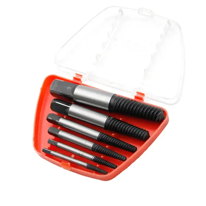 Extracteur de vis à tête cassée, 6 dents grossières, dents fines, robinet d'eau, extracteur de fil cassé, tournevis, outil, coffret en plastique, 5 pièces