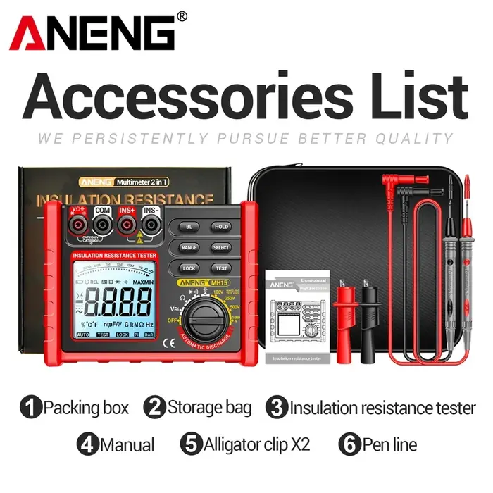 Testeur de résistance d'isolement haute précision avec alerte de batterie faible et décharge automatique pour la maintenance de circuits - Compteur électricien ANENG MH15