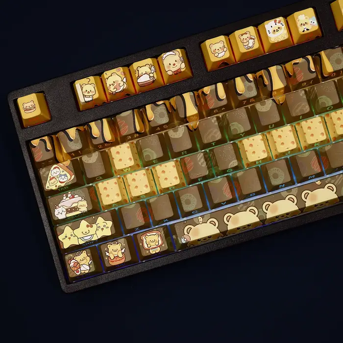 108 touches ours au beurre dessin animé mignon personnalisé PBT bricolage sous-lit imprimé rétro-éclairé Keycaps pour clavier mécanique MX Switch 87/91/104