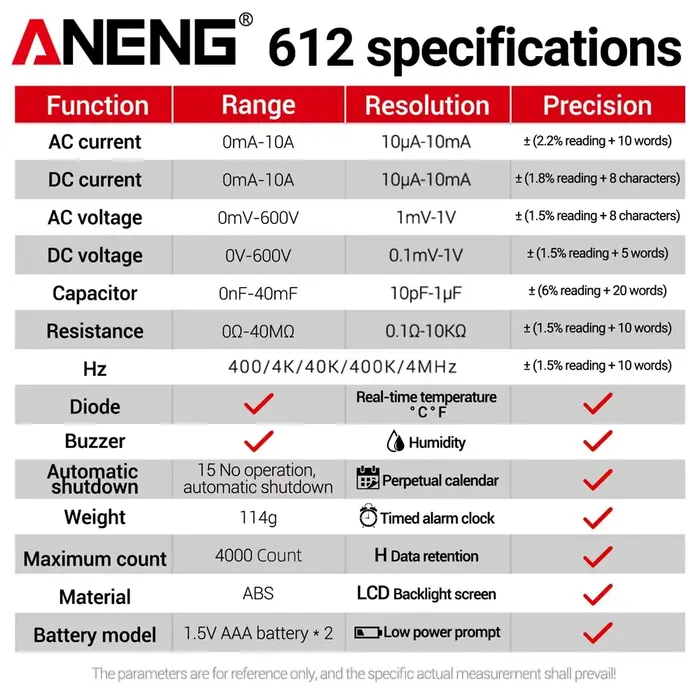 Multimètres numériques 3 en 1 ANENG 612