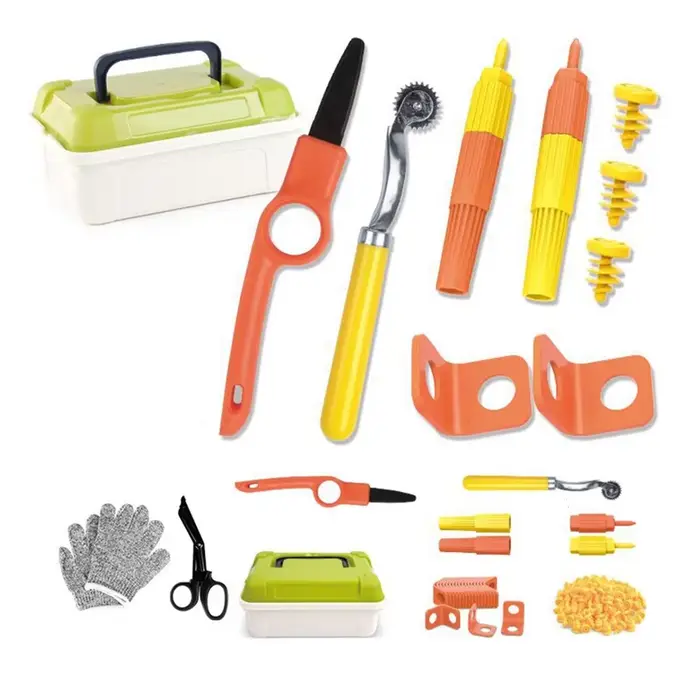 Outils en carton avec coupe et boîte à outils (150 pièces) pour les enfants pour les activités de ki