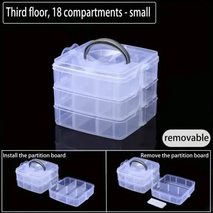 Boîte de rangement en plastique transparente à 3 niveaux et 18 grilles