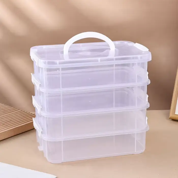 Grande boîte de rangement transparente empilable à 4 couches avec couvercle, boîte de rangement tran