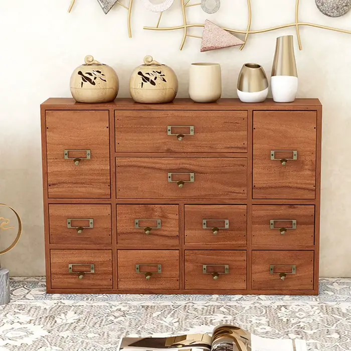 Armoire d'apothicaire en bois à 12 tiroirs