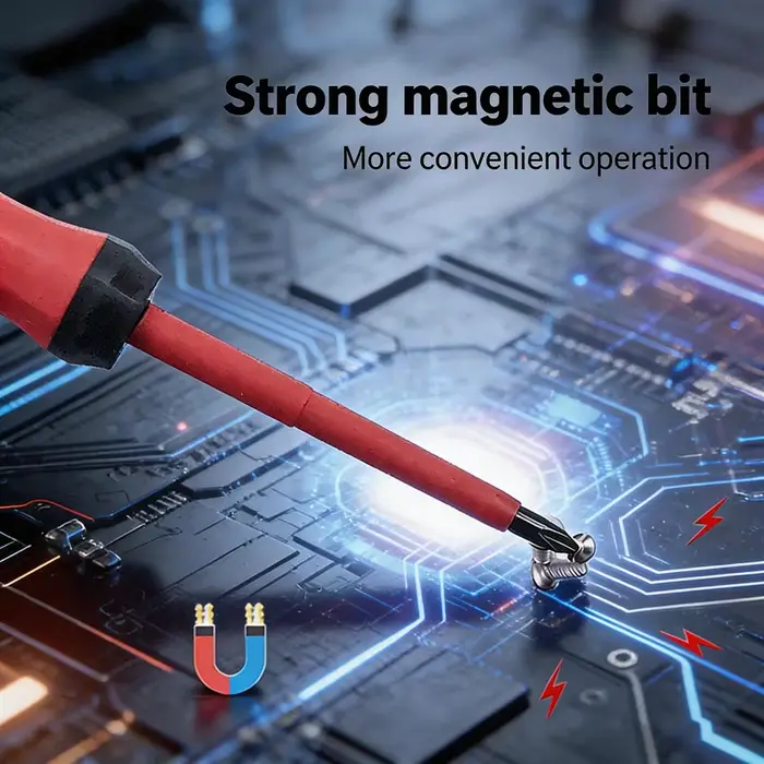 Tournevis magnétique isolé professionnel pour électricien – Outil de maintenance à fente et cruciforme